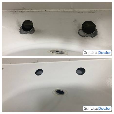 Bath Repair Manchester assessment stage - Surface Doctor technician carefully examining and measuring bath damage to determine optimal repair approach and materials needed for Manchester property near the Town Hall