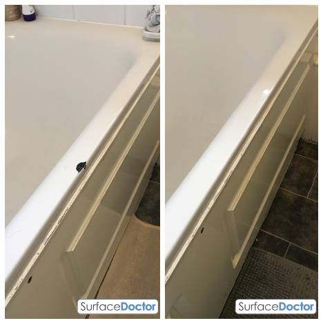 Bath repair Manchester professional restoration work - Surface Doctor technician performing expert bathroom restoration using advanced repair techniques and professional equipment in Manchester property near Deansgate